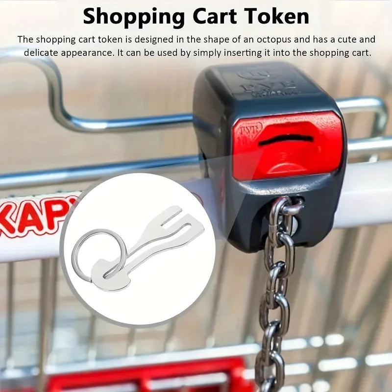 1-4-7 Reusable Stainless Steel Shopping Cart Token, Trolley Token Keychain for Supermarket, Removable Release Key Coin Keyring Qme