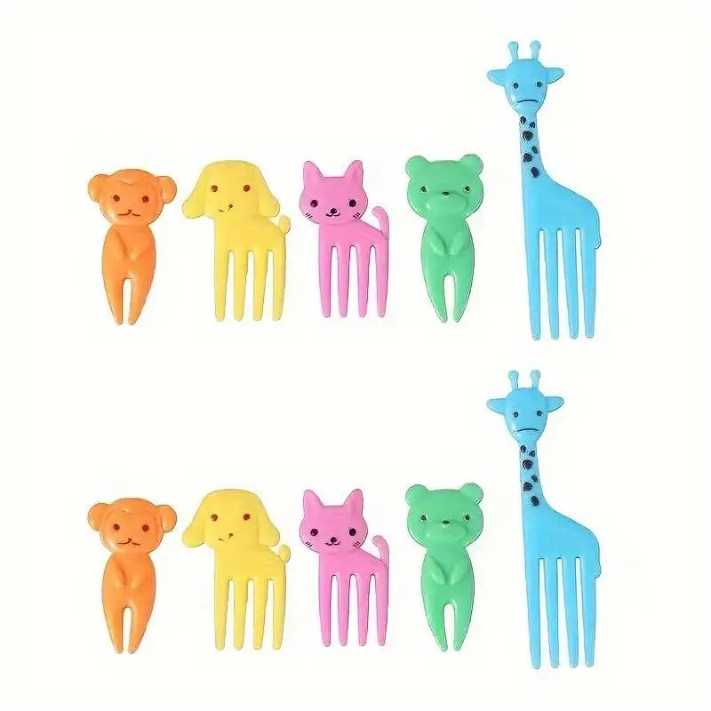 Animal Farm Fruit Fork Mini Cartoon Children Snack Cake Dessert Food Pick Toothpick Bento Lunches Party Decor Random Color Qme