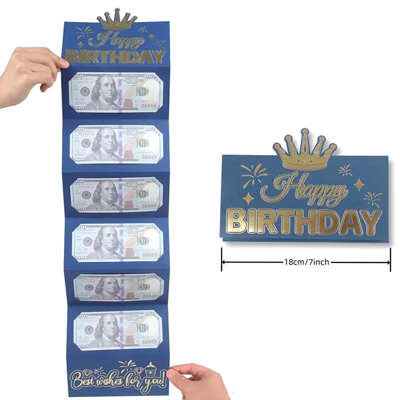 Birthday Cash Envelopes Money Card Folding Holder Greeting Envelop Qme Blue