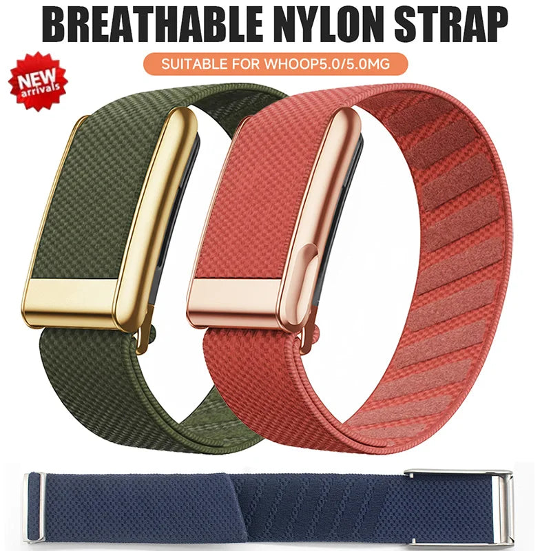 New Nylon band for Whoop 5.0 Strap for WHOOP 5.0MG Woven Elastic Sports Strap with Gold/Silver/Rose Gold metal frame Qme