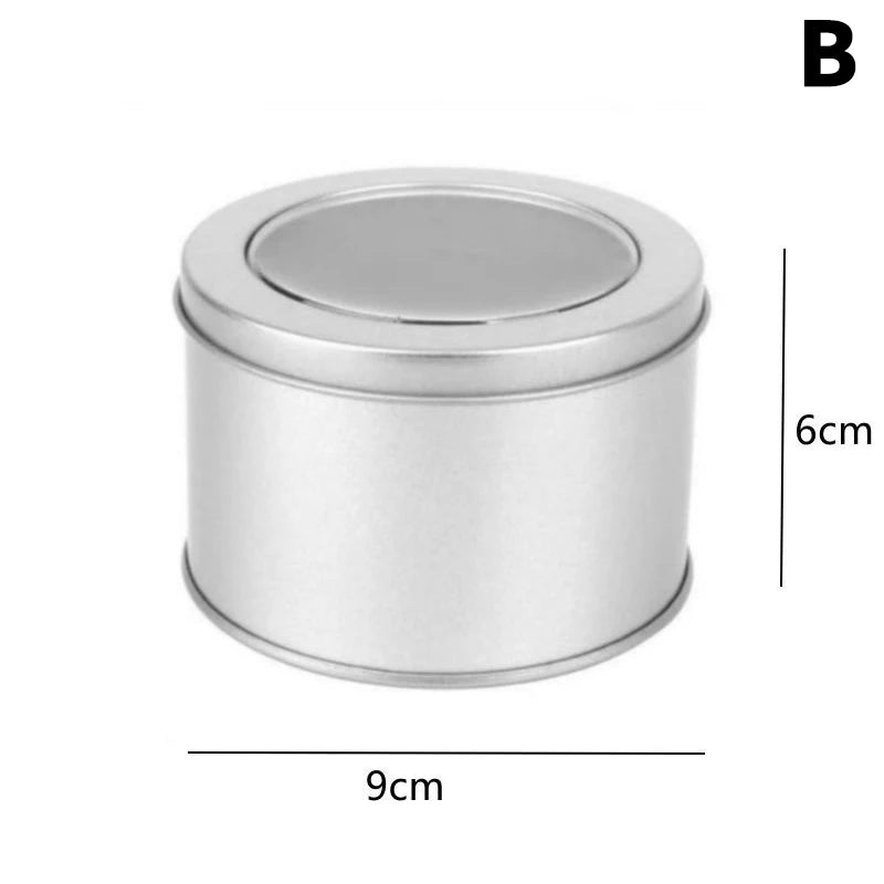 Round Square Tinplate Box Clear Window Iron Storage Box Tea Food Jar Candy Cake Boxes Jewelry Cream Cosmetic Container Empty Pot Qme B