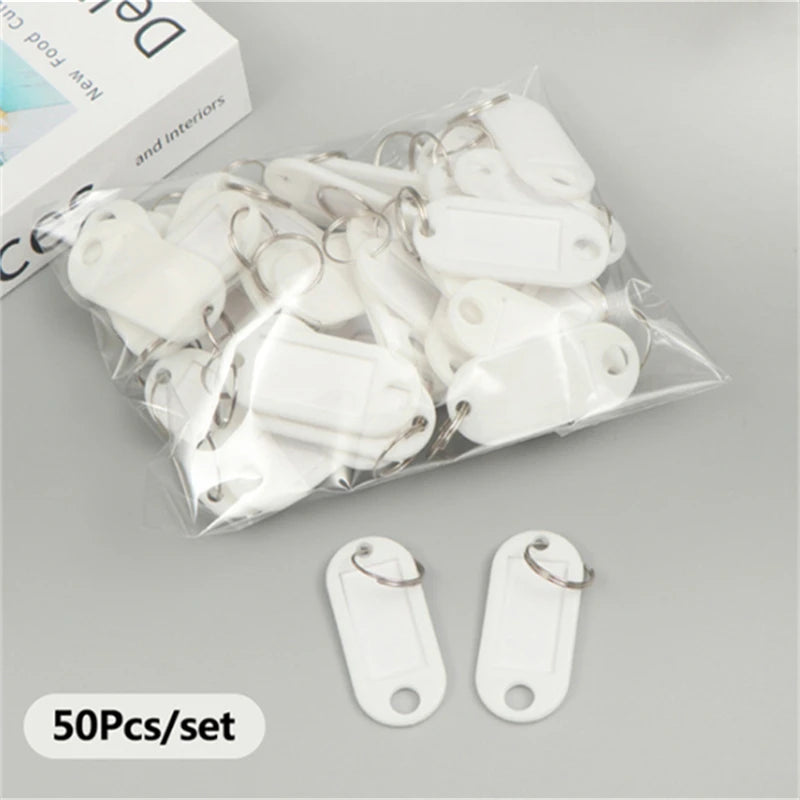 50pcs Colorful Plastic Tags Hotel Number Classification Card Key Tags Label Name Baggage Tag ID Name Tags With Split Ring Qme white