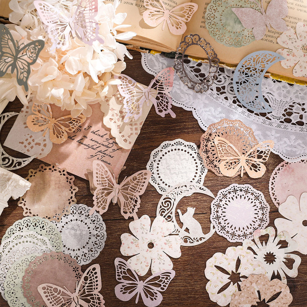 30pcs/pack Decor Scrapbook Hollow lace Materials Paper Combo Kit DIY Junk Journal Collage Photo Album Vintage Stationery Qme