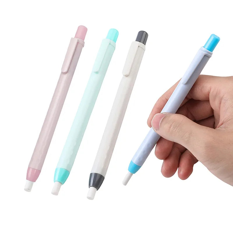 4 Pieces Press Retractable Pencil Eraser Correction Supplies Pen Style Pencil Rubber Writing School Supplies Stationery Qme