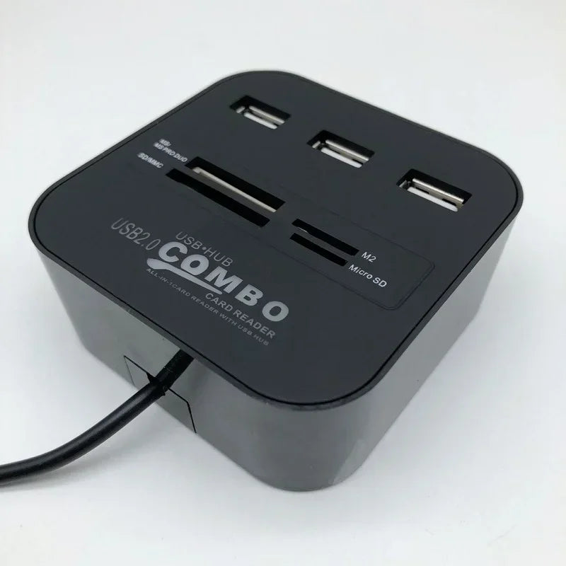 High Speed USB Hub 2.0 3 Ports with Card Reader Mini Hub USB Combo All In One USB Splitter Adapter for PC Laptop Computer Qme black