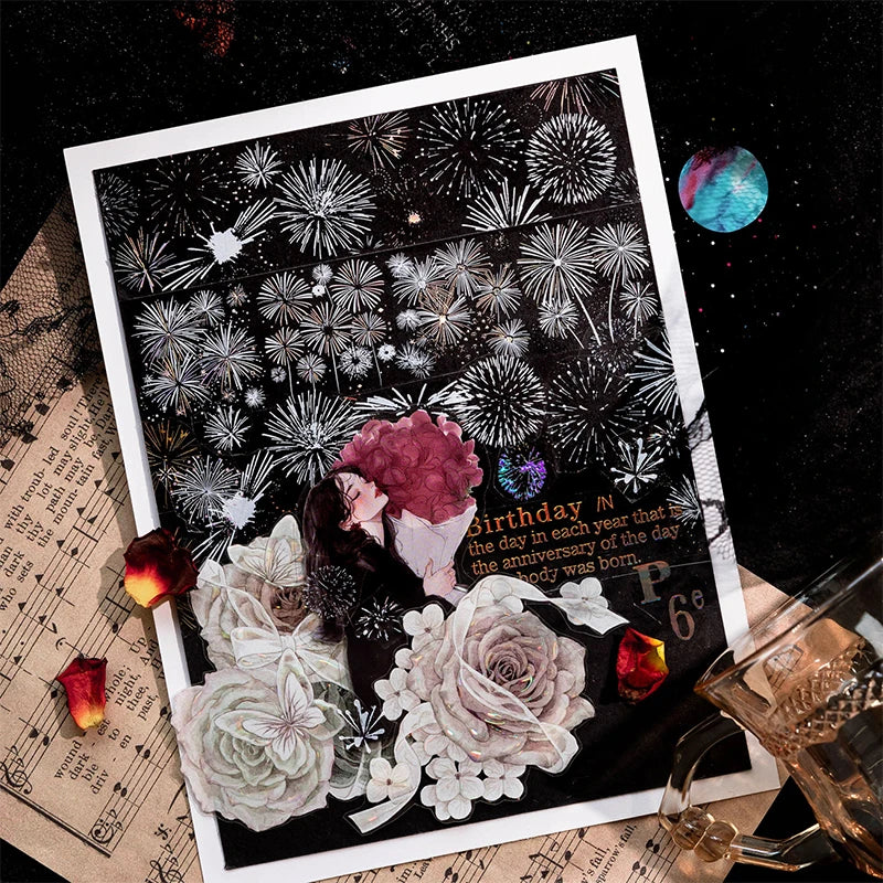 Dreamy Starry Galaxy Long Sticker Pack, Healing High-Value Creative Material, Perfect for Collage & Gift Wrapping Qme