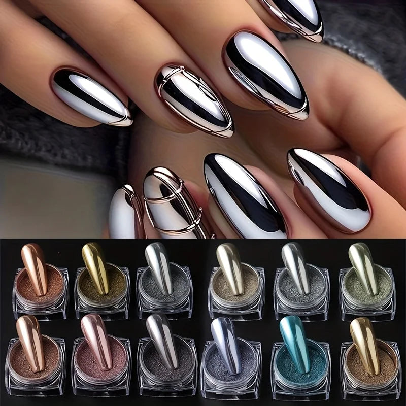 6 Retro Magic Mirror Nail Glitter Powders Chrome Pigments Y2K Rubbing Qme