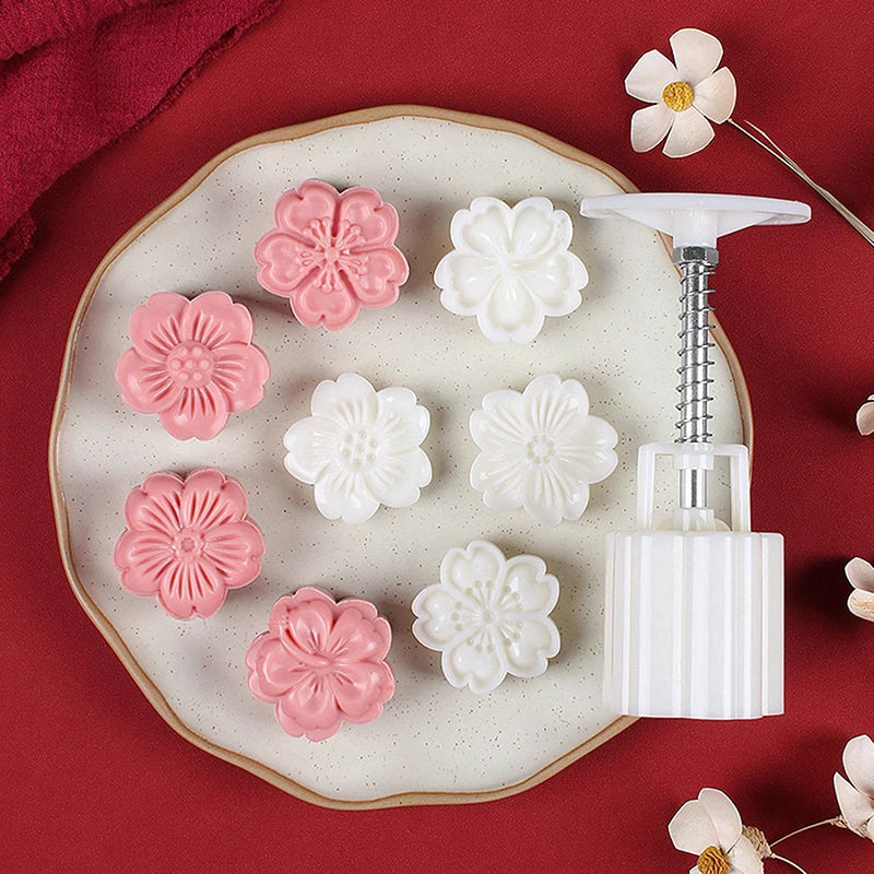 Cherry Blossom Mooncake Mold DIY Mid-autumn Festival Hand Press Qme