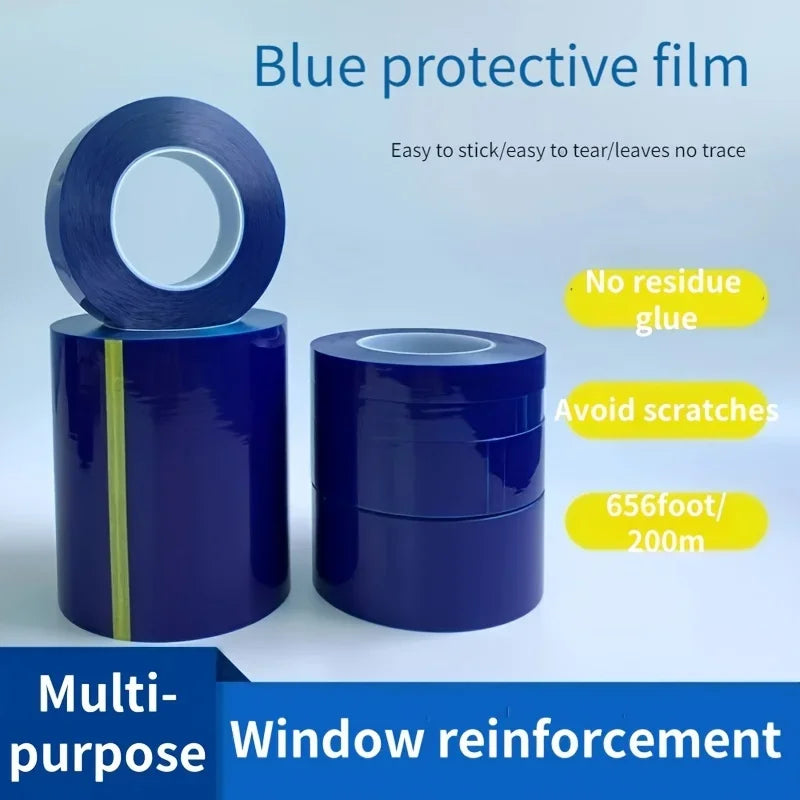 Blue PE Protective Film Tape - No Residue, Scratch-Free Hub & Rim Protection, Ideal for Glass, Stainless Steel, Furniture Qme