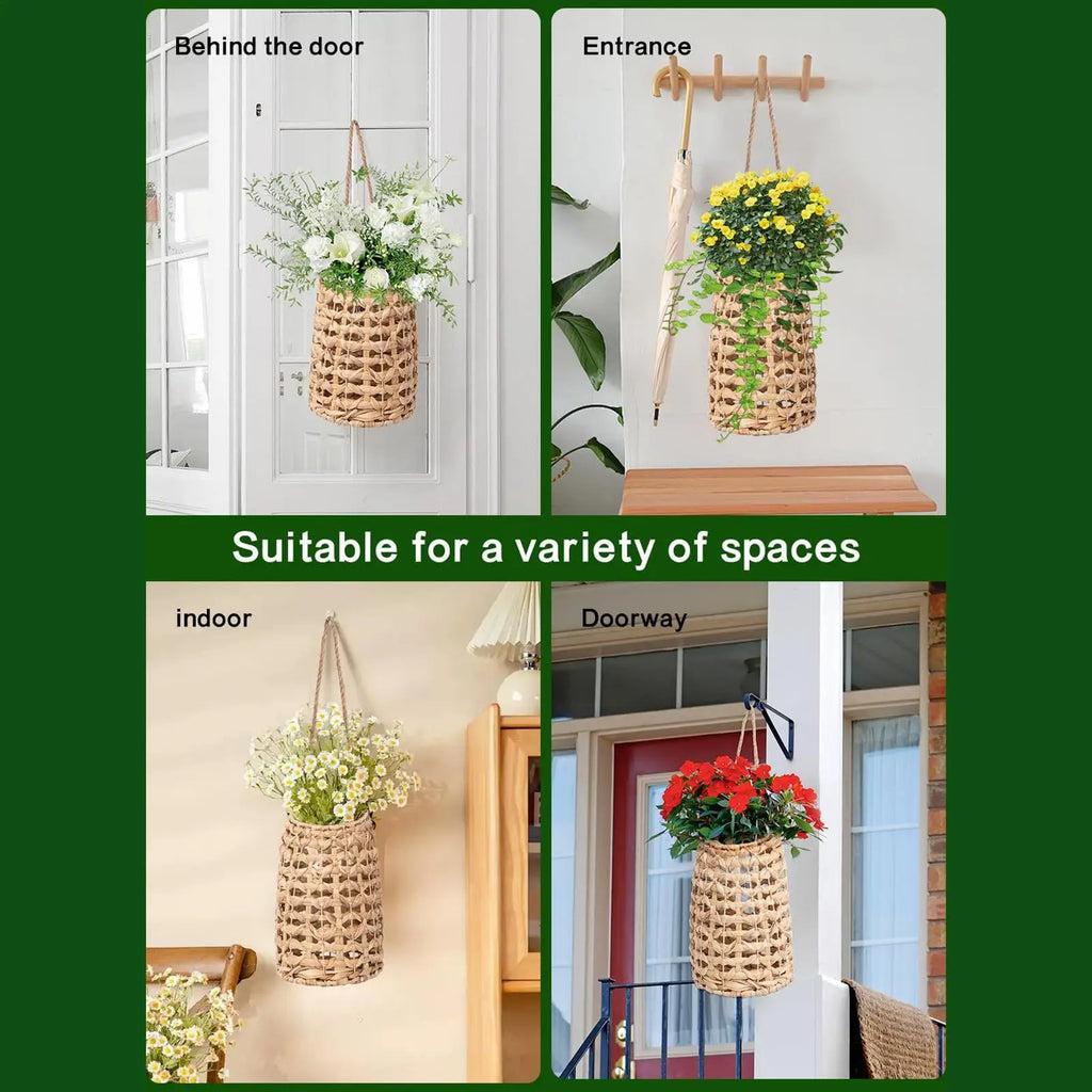 Door Basket Boho Water Hyacinth Home Decor Woven Flower Kitchen Qme
