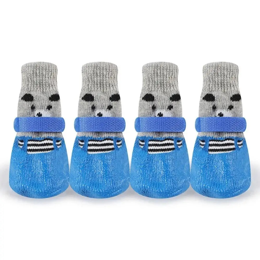 4Pcs/set Anti Slip Dog Socks with Straps Traction Control for Indoor Hardwood Floor Wear Pet Paw Protector for Small Dogs Qme Blue S