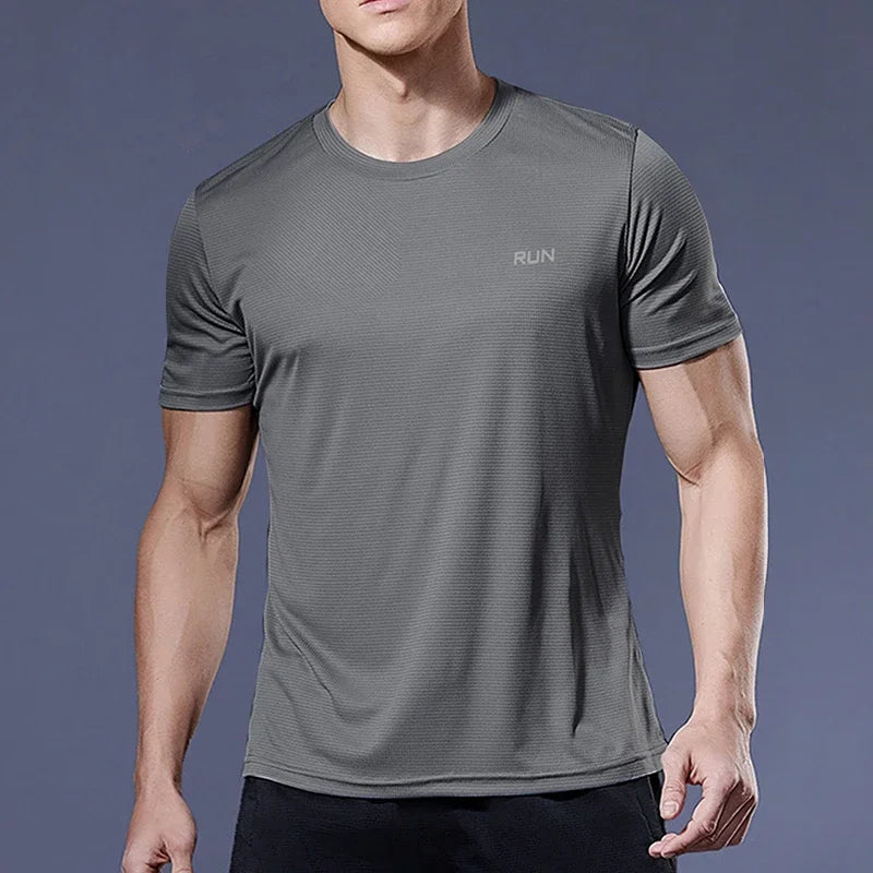 Men's Quick Dry Short Sleeve Gym Running Moisture Wicking Round Neck T-Shirt Training Fitness Tops Oversized T-Shirt Jersey Qme