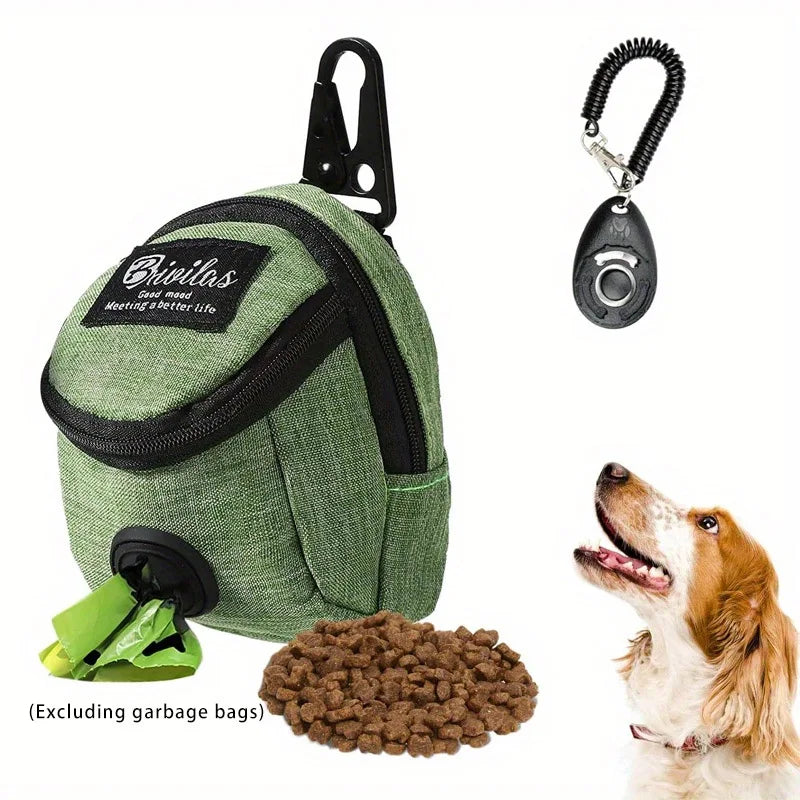 2-piece set of multifunctional outdoor dog training bag and training horn, with built-in fecal bag dispenser (no garbage bag) Qme green