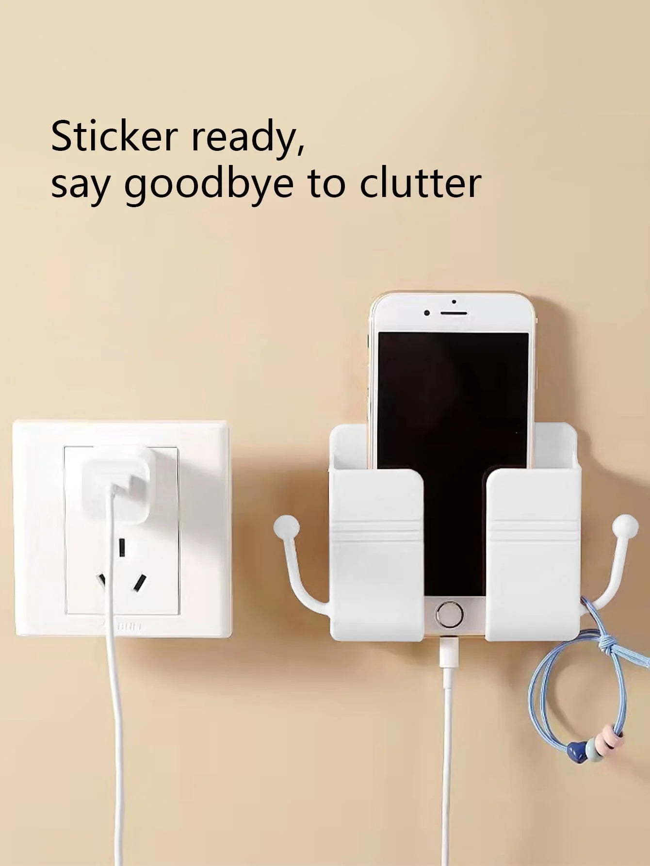Wall-mounted Remote Control Storage Box Hook Rack Bedside Mobile Qme WHITE