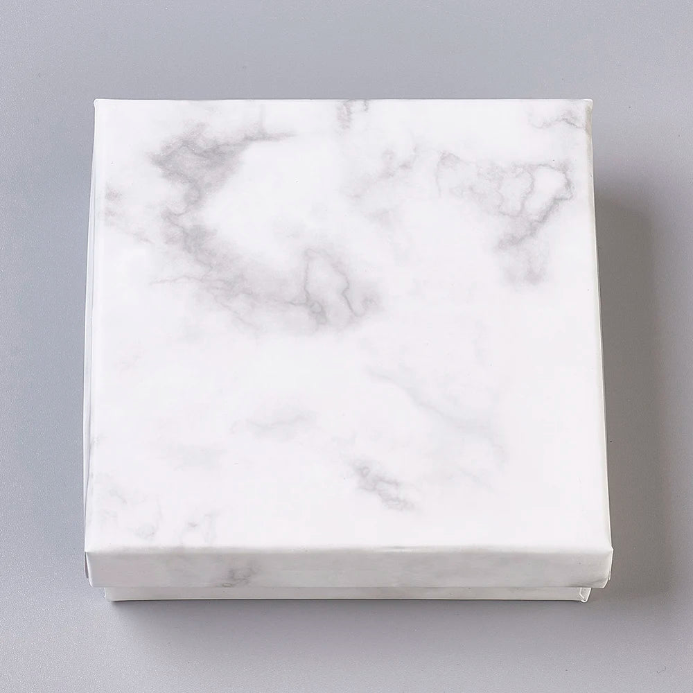 18pcs White Square Paper Cardboard Jewelry Boxes with Black Sponge Mat, 9.1x9.1x2.9cm for Ring Earring Display & Gift Storage Qme