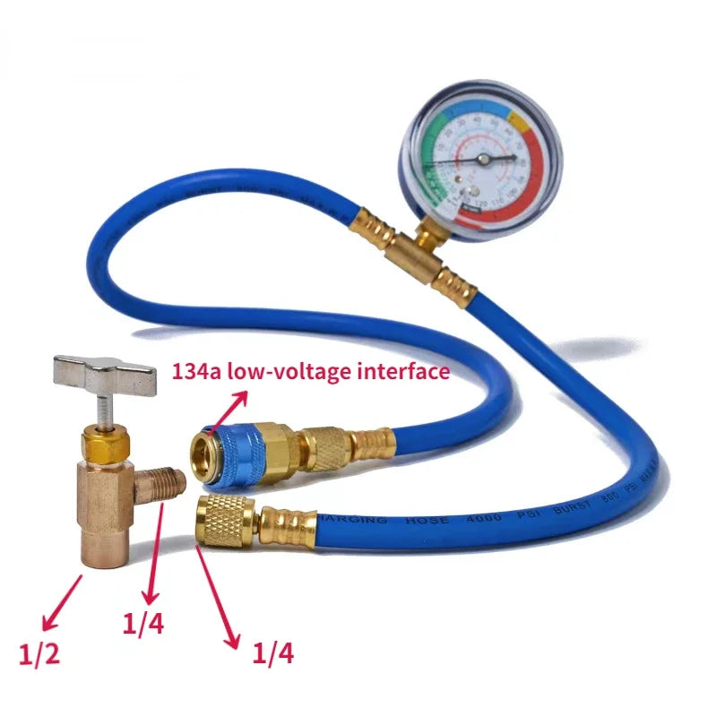 R134A Car AC Air Conditioning Refrigerant Recharge Hose W/ Pressure Gauge Measuring Kit Copper Auto Car Accessories 1/2“ 1/4 Qme