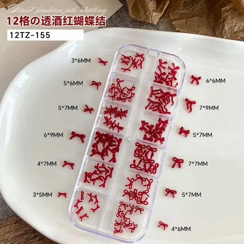 12 Grids Box Diy Manicure Decoration Supplies Accessories Bow Nail Qme Red