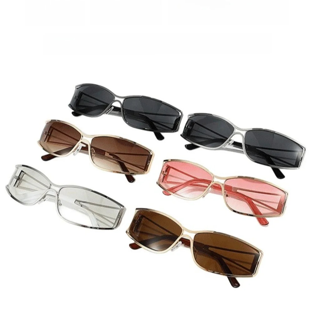 Vintage Y2k Frameless Sunglasses Metal Steampunk Rimless Oval Sunglasses Gradient Solid Color Fashion Shades Driving Qme