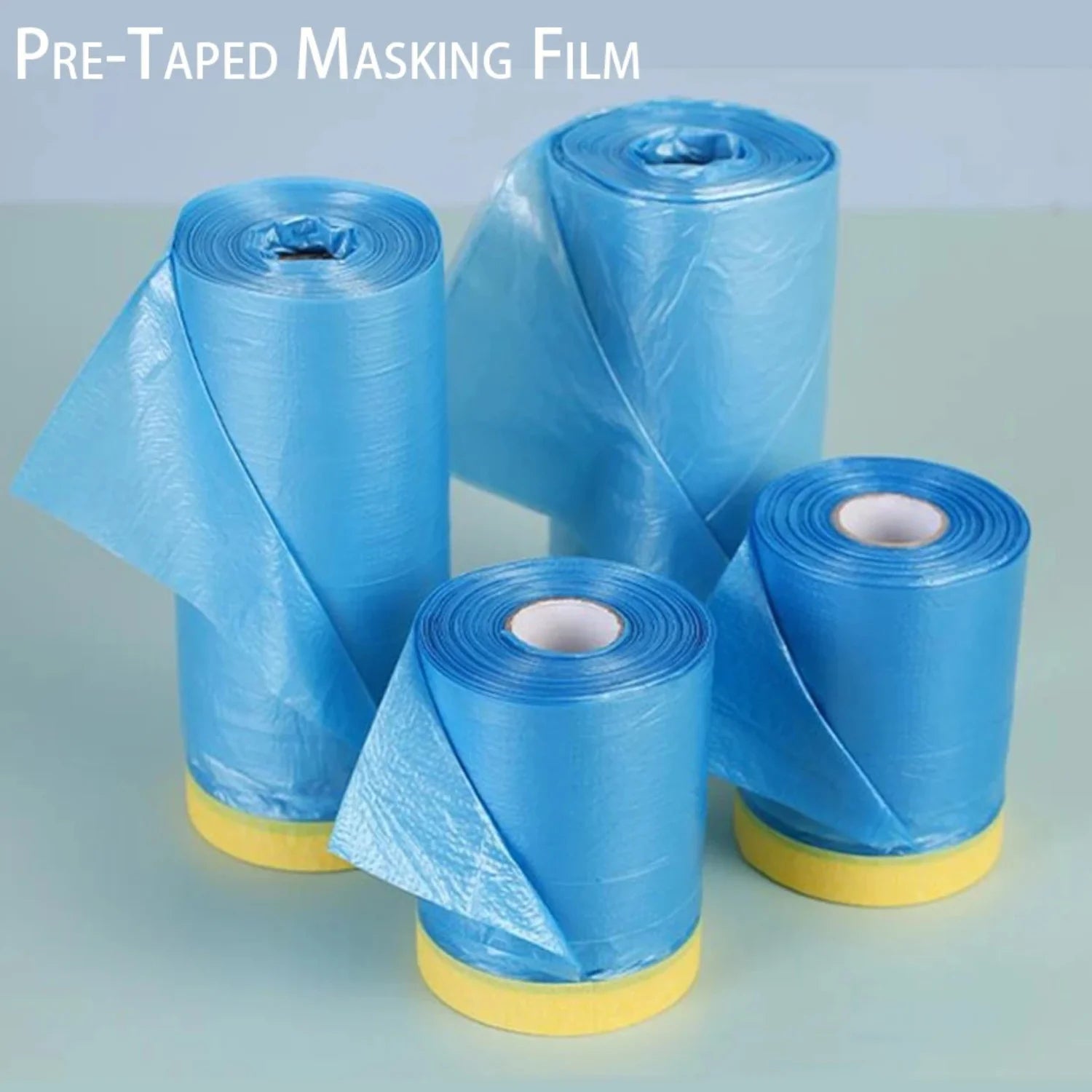 High-Performance Pre-Taped Masking Film - PE Plastic Sheeting for Automotive & Painting, No Residue, Ideal for Painters, Qme 1pc 55cm 25M