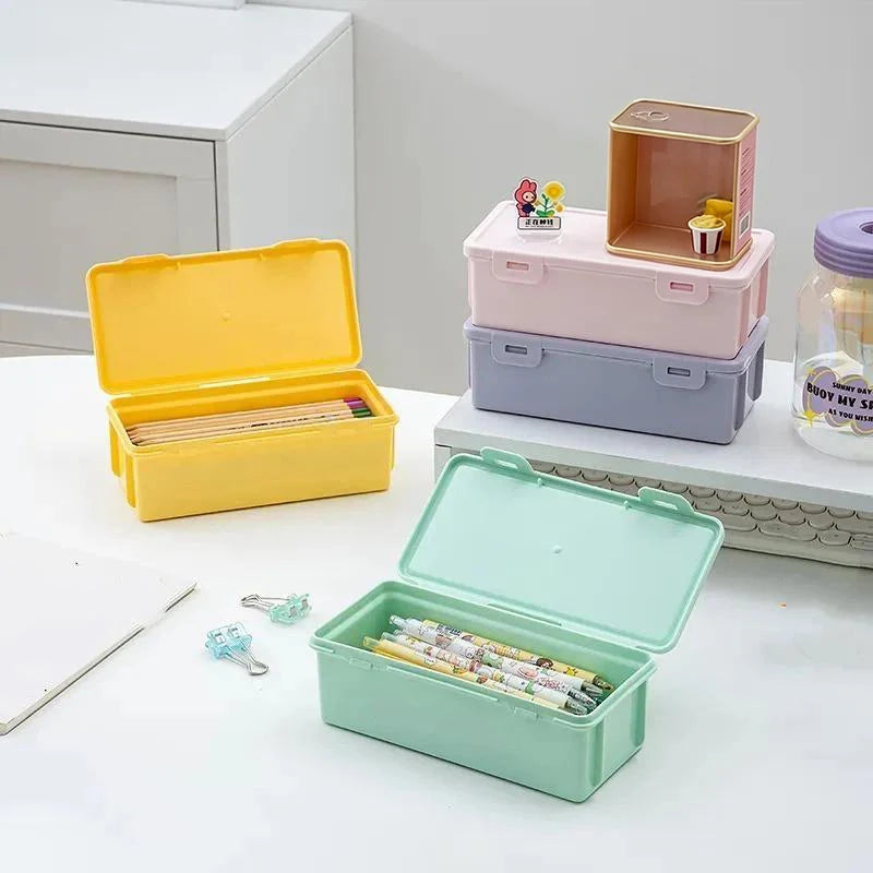 Macaron Plastic Pencil Case Large Capacity Snap Lid Perfect Students Qme