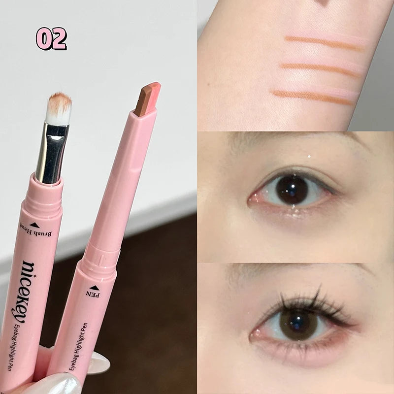 NICEKEY Two-tone Paste Lying Silkworm Pen Under Eye Liner Brighten Shadow Pencil Makeup Nude Pink Beige Eyeliner Pen Contouring Qme 02