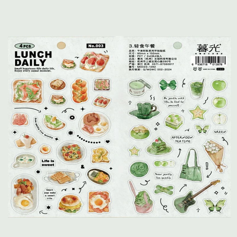 Exquisite Afternoon Tea Dessert Flat Stickers, Notebook Decoration Stickers for Junk Journals, Photo Frames & Albums Qme