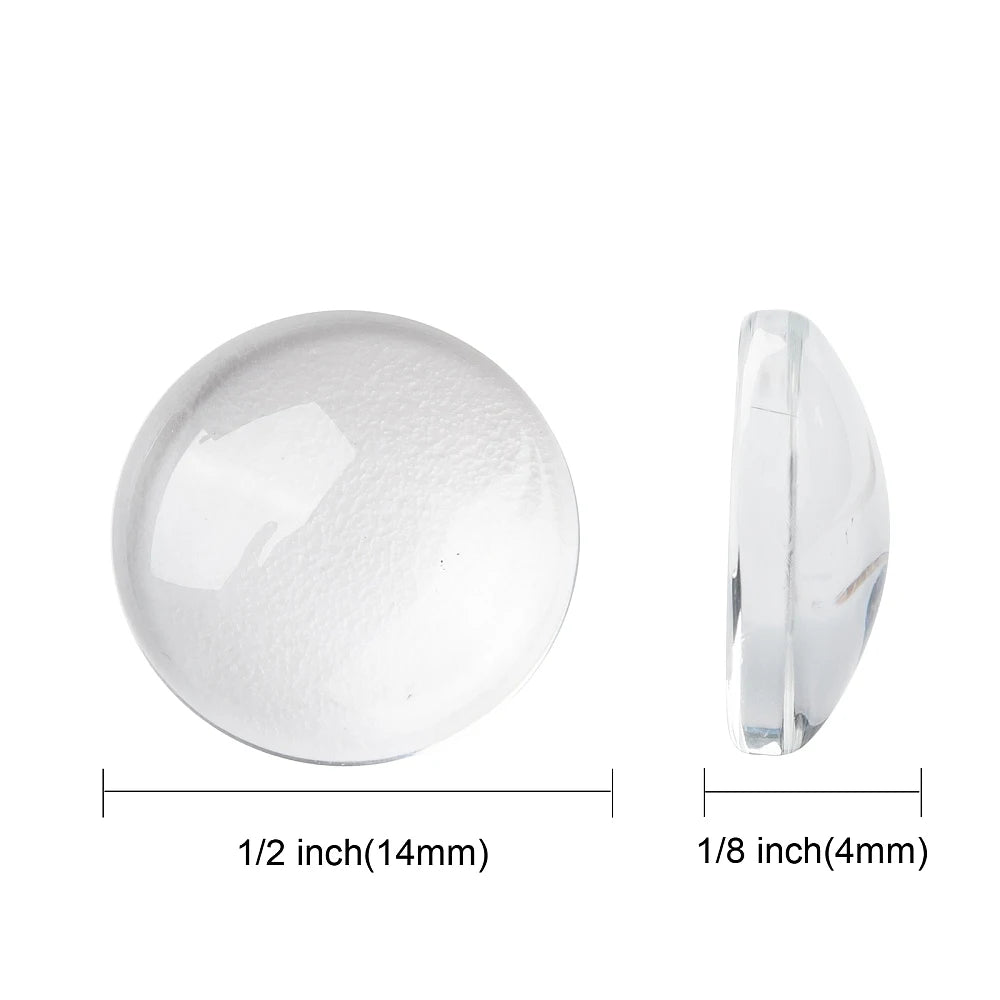 PandaHall 200pcs Professional Glass Cabochons 8 10 12 14 16 18 20 25mm Clear Dome for Precision Jewelry Mounting & Settings Qme 14mm
