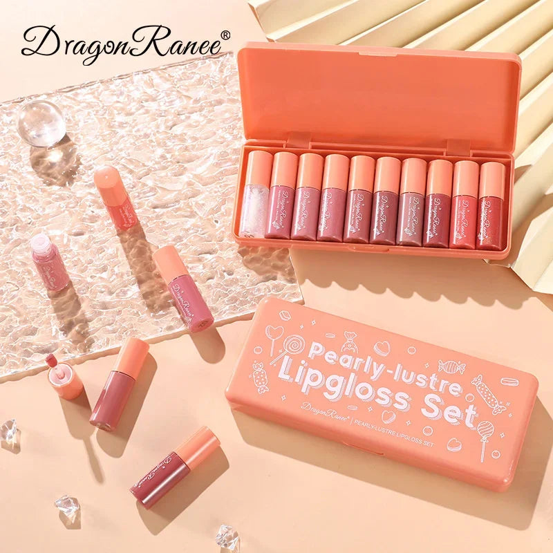 New Mirror Waterlight Lip Gloss Cute Set Waterproof Non-stick Cup Lip Glaze Tint Dyeing Liquid Moisturizing Lipsticks 10 Colors Qme