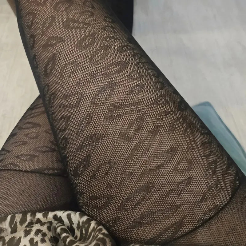 Women Black Sexy Vintage Seamless Stockings Leopard Pattern Sheer Qme