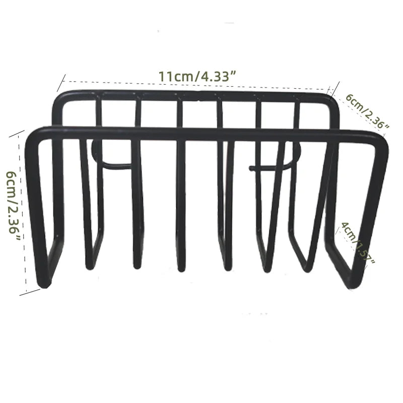 No-Drill Iron Sponge Holder Rack - Over Sink Draining Shelf, Wall-Mounted Kitchen Organizer for Dish Scrubber & Soap Dispenser Qme Black