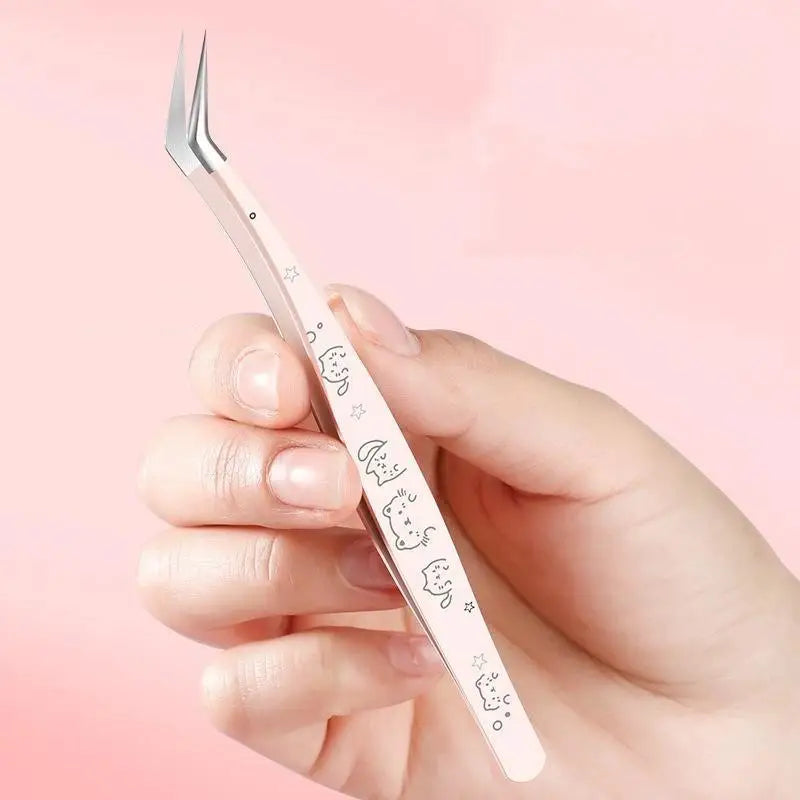 Stainless Steel False Eyelash Tweezers Precision Leather Case Lashes Qme
