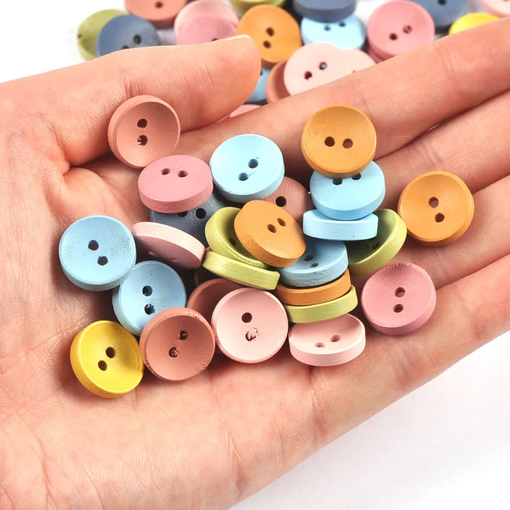 50Pcs Mixed Color 2Holes Round Wooden Buttons For Scrapbook Crafts Sewing Accessories Home Decor Handmade Supplies 15/20/25mm Qme