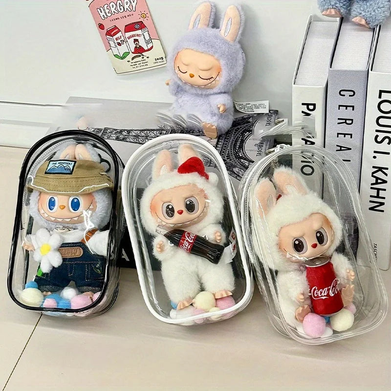 1 Labubu dust cover, PVC transparent portable storage bag for outdoor use, Labubu doll walking bag Qme