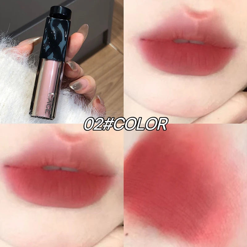 CACE 6 Colors Mist Velvet Nude Liquid Lipstick Waterproof Long Lasting Lipgloss Non-stick Cup Sexy Red Lip Tint Stain Cosmetics Qme 02
