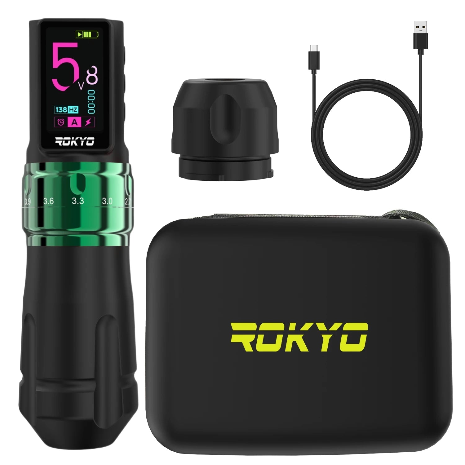 Adjustable Stroke Wireless Tattoo Pen Machine Gun 2.4-4.2mm Rechargeable Battery 2000mAh For Profession PMU Tattoo Supplies Qme Black Green Pen