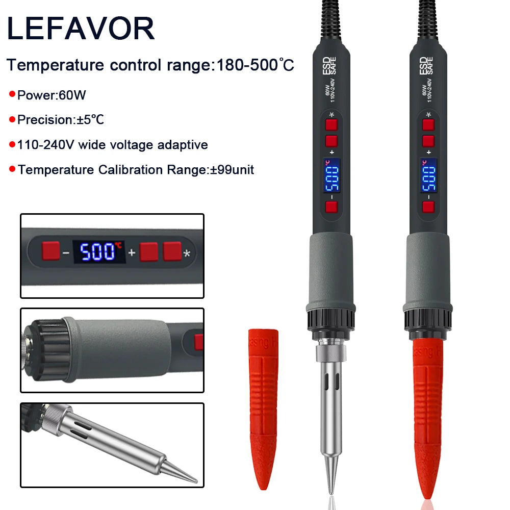 60W Digital Display Soldering Iron Tool C F Switching Adjust Qme