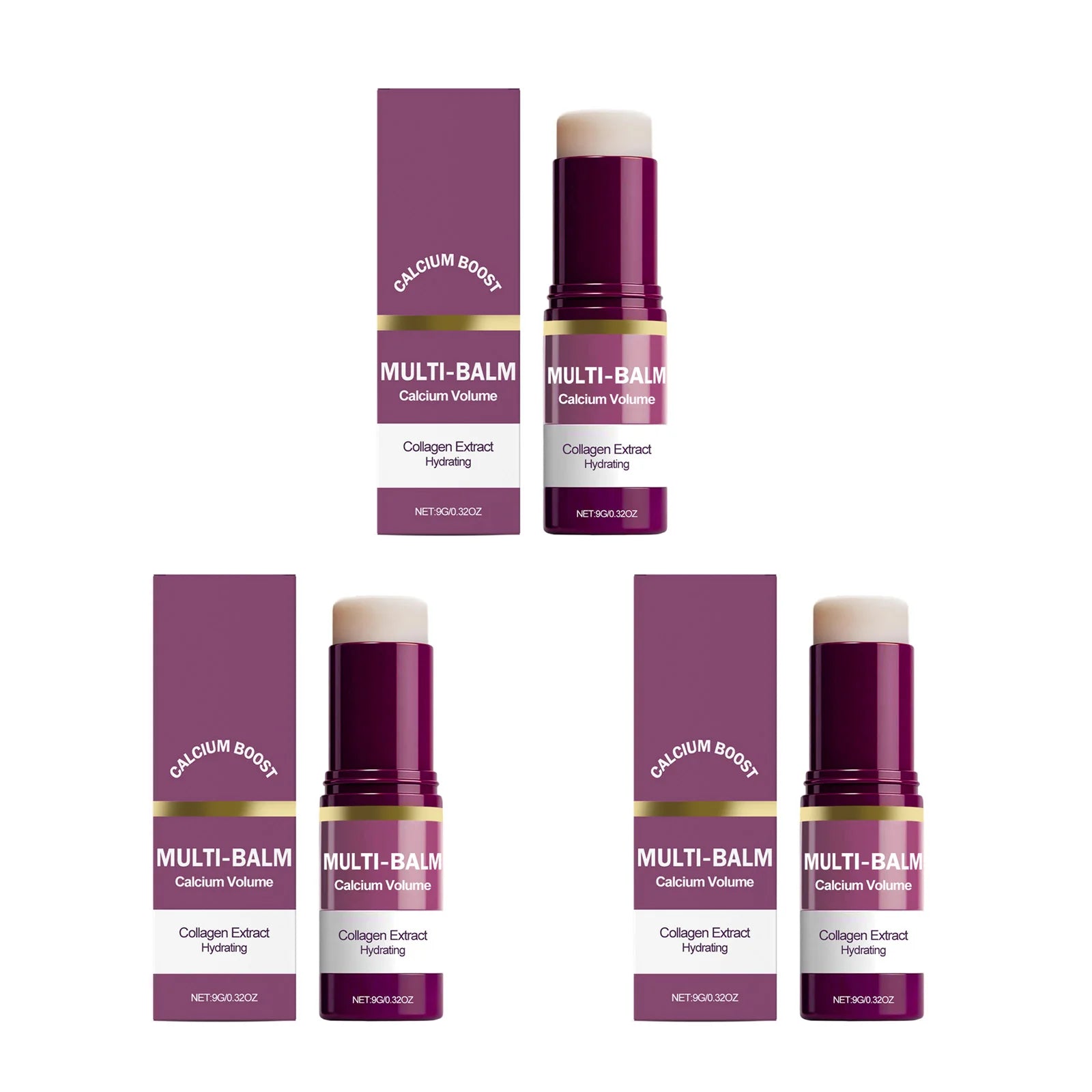 Multi Balm Calcium Volume Firming Skin Hydrating Nourishing Smoothing Collagen Moisturing Stick Suitable for Eyes Neck Face Qme 3Pcs