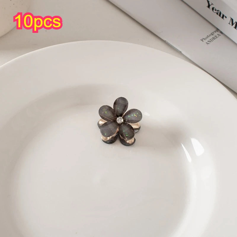 Mini alloy resin small flower small grab clip hair accessory small hair clip side clip bangs clip small hair clip Qme Black 10pcs