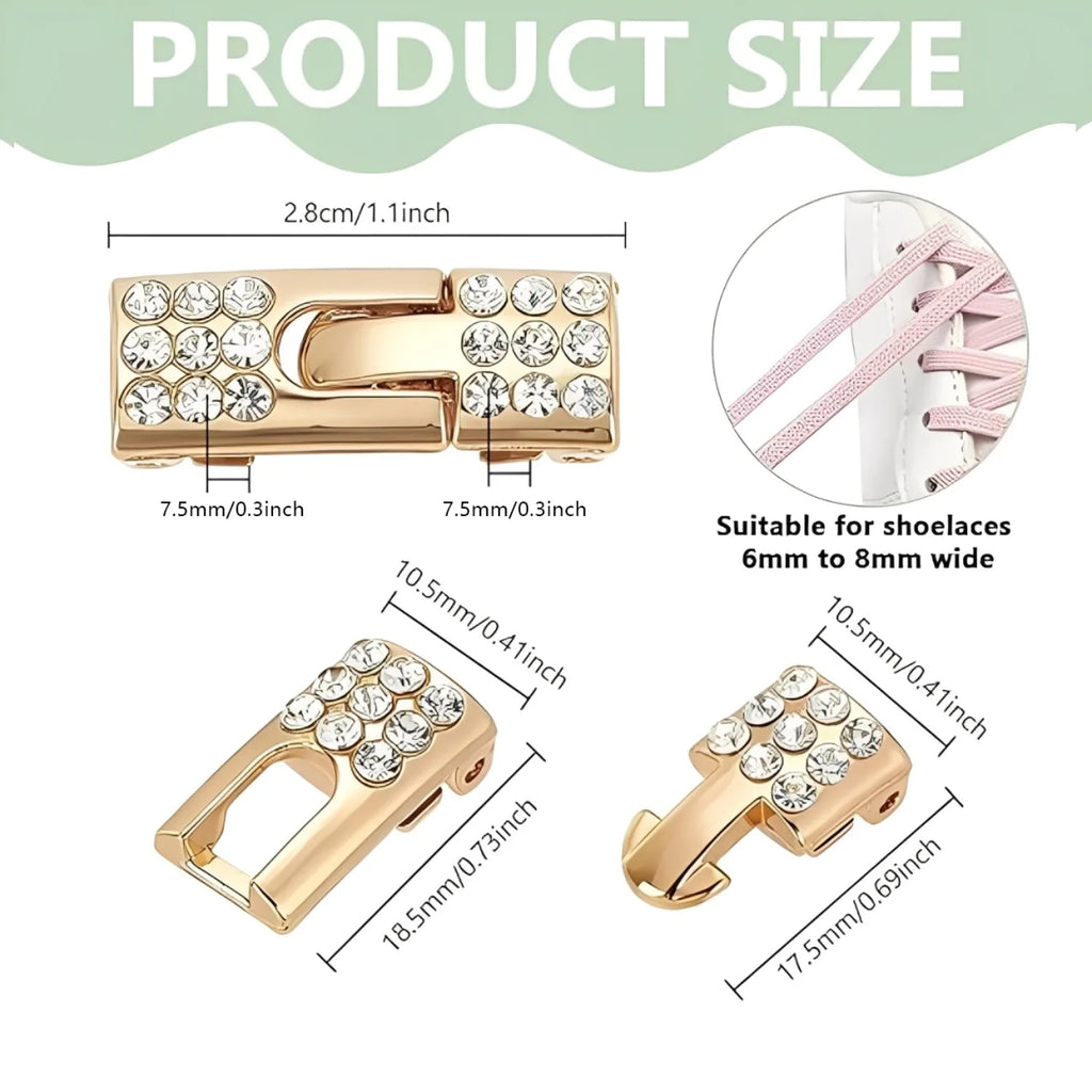 Tieless Shoelace Buckle,Bling Diamond No Tie Shoe Lace Locks,Golden Sliver Metal Shoelace Connector for Athletic Running Sneaker Qme