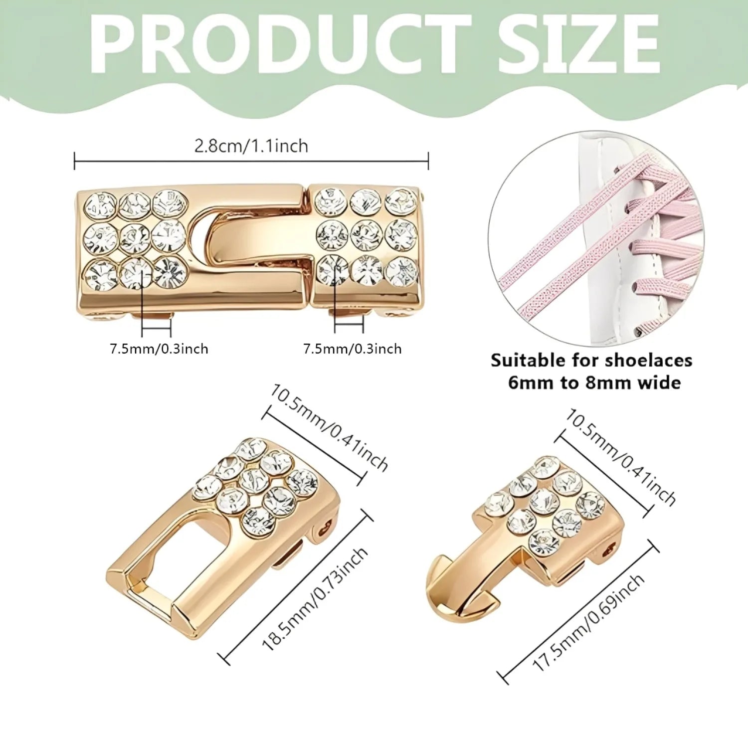 Tieless Shoelace Buckle,Bling Diamond No Tie Shoe Lace Locks,Golden Sliver Metal Shoelace Connector for Athletic Running Sneaker Qme