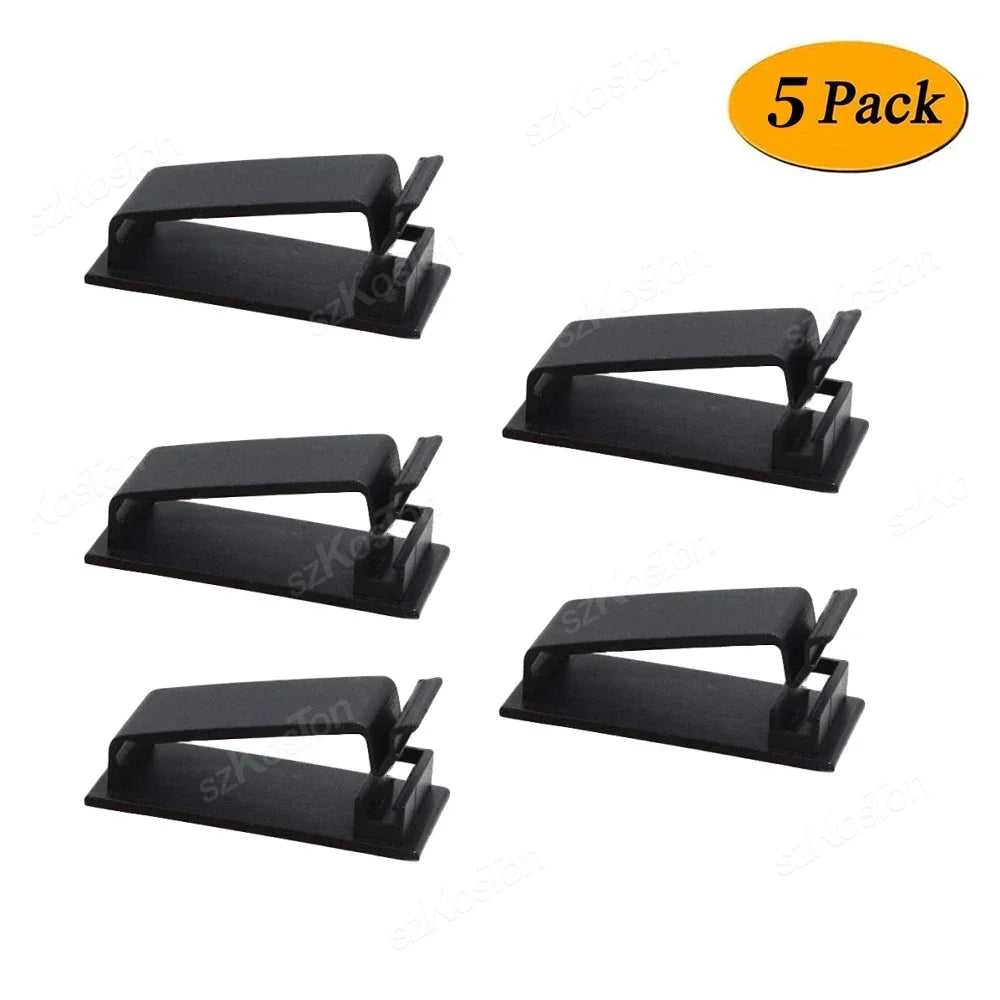 Self-adhesive Cable Organizer Cable Clamp Clips Holder Clamp Management Car USB Data Cable Decorative Cord Winder Manager Qme 5PCS-Black