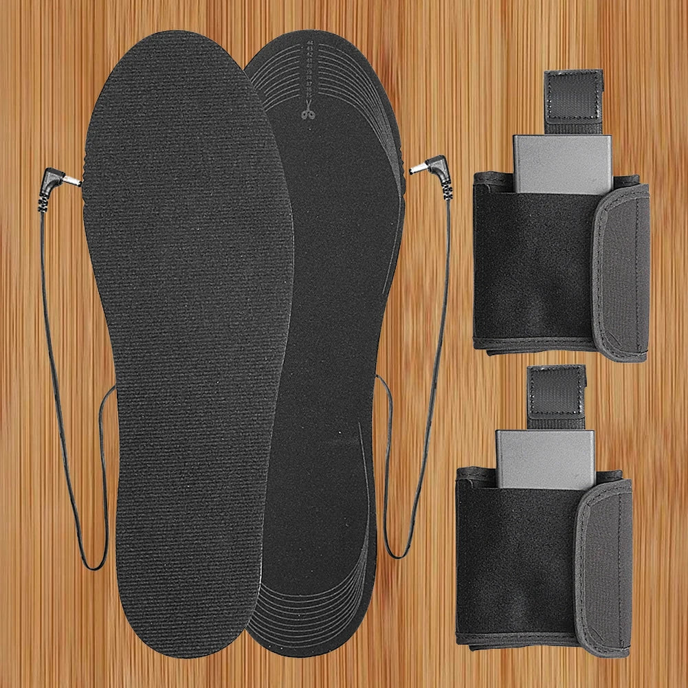 Electric Heated Insoles with Battery Box Outdoor Thermal Insoles Washable Warming Shoe Insoles for Outdoor Sports Qme