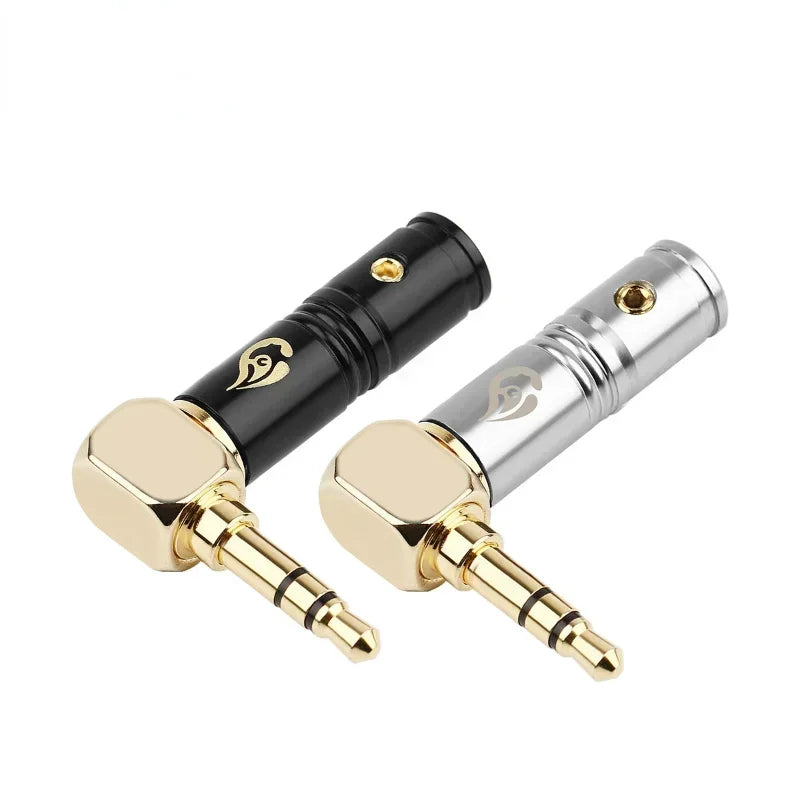 3.5mm Jack Earphone Plug Connectors Right Angle 3 Poles HiFi Headphone 90 Degree Audio Adapter Gold Plated Solder Black Silver Qme
