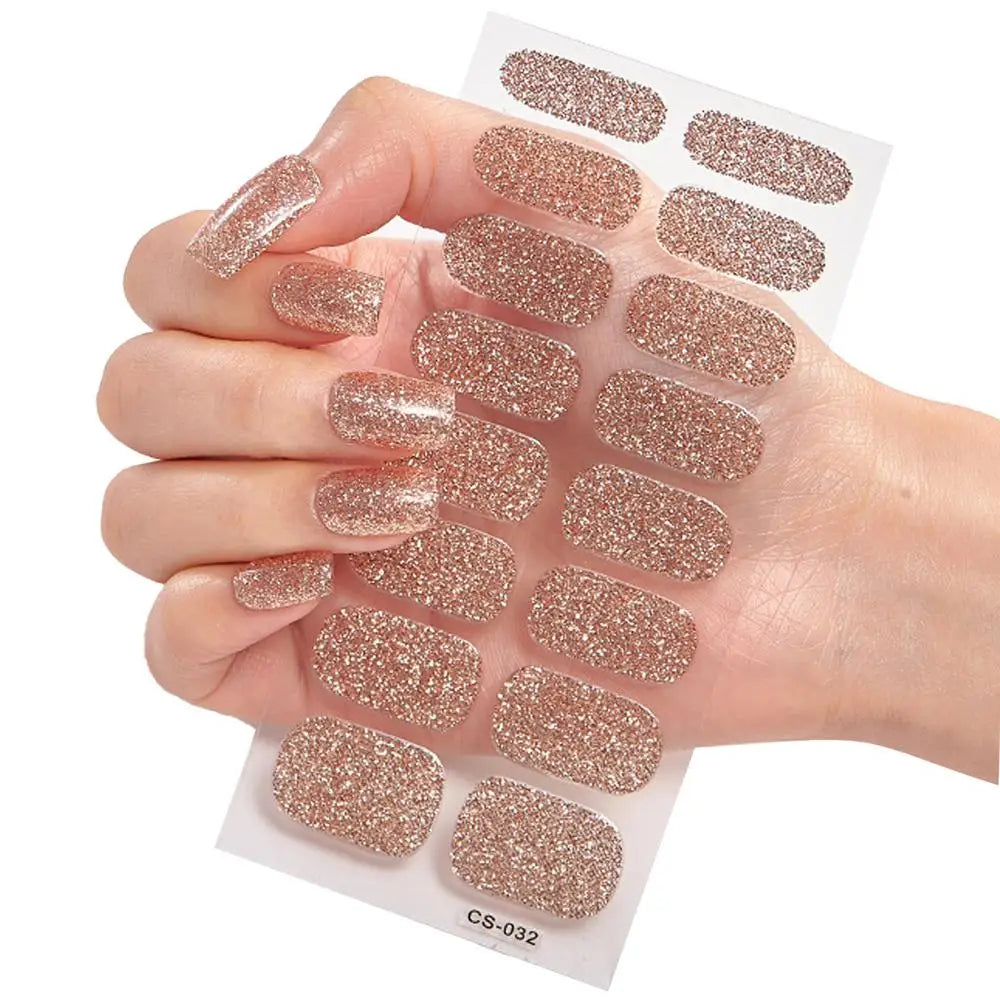 Hot 16Tips/1 Sheet Full Cover Nail Stickers Glitter Nail Polishs Strips Sparkling Red Self Adhesive DIY Manicure Art Decoration Qme 04