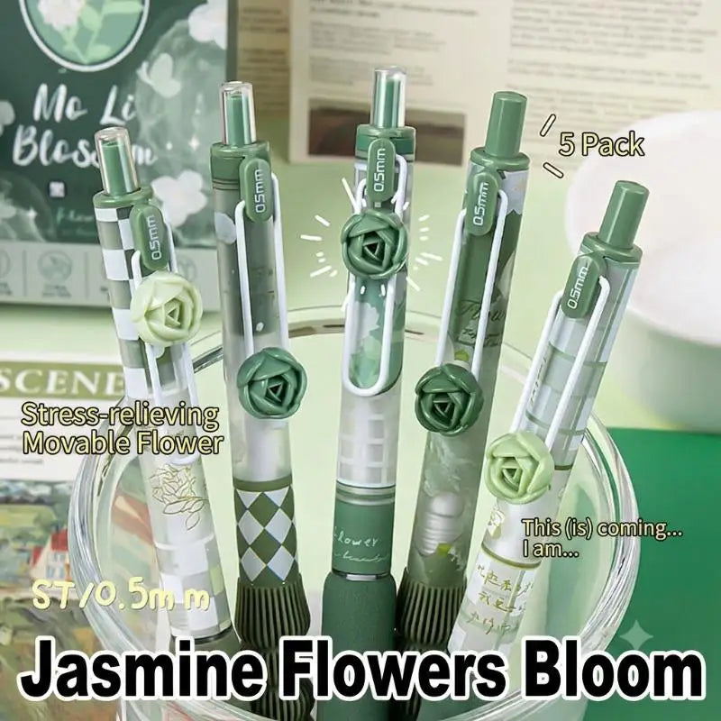 3D Flower Retractable Gel Pens Soft Anti-slip Grip Fine Nib Smooth Qme