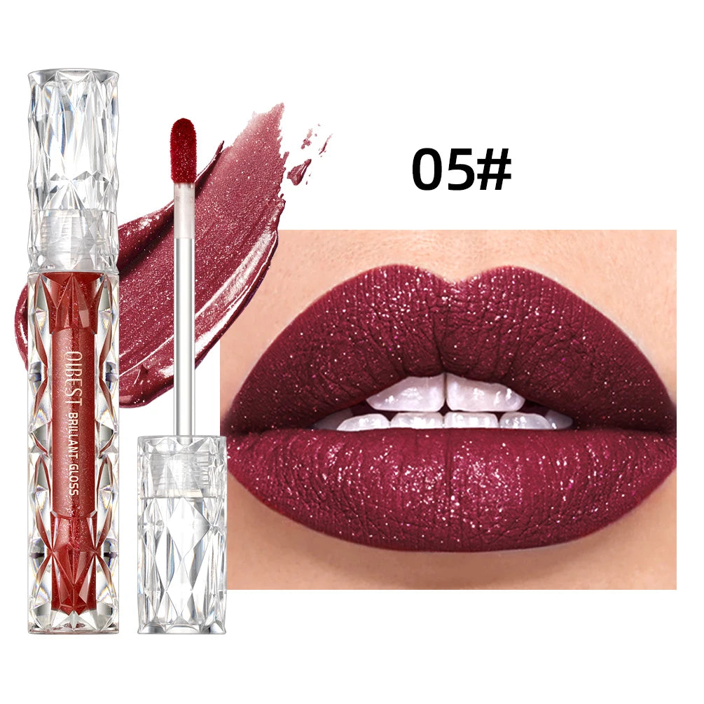 QIBEST Diamond Liquid Lipstick Moisturizing Long-Lasting Purple Sparkling Waterproof Lip Gloss Cosmetics Matte Glitter Lipstick Qme 05