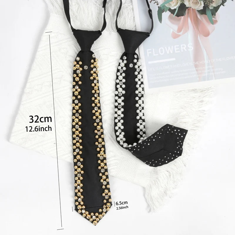 Luxurious Women Popular Shining Pearl Black Tie Trend Girls Qme