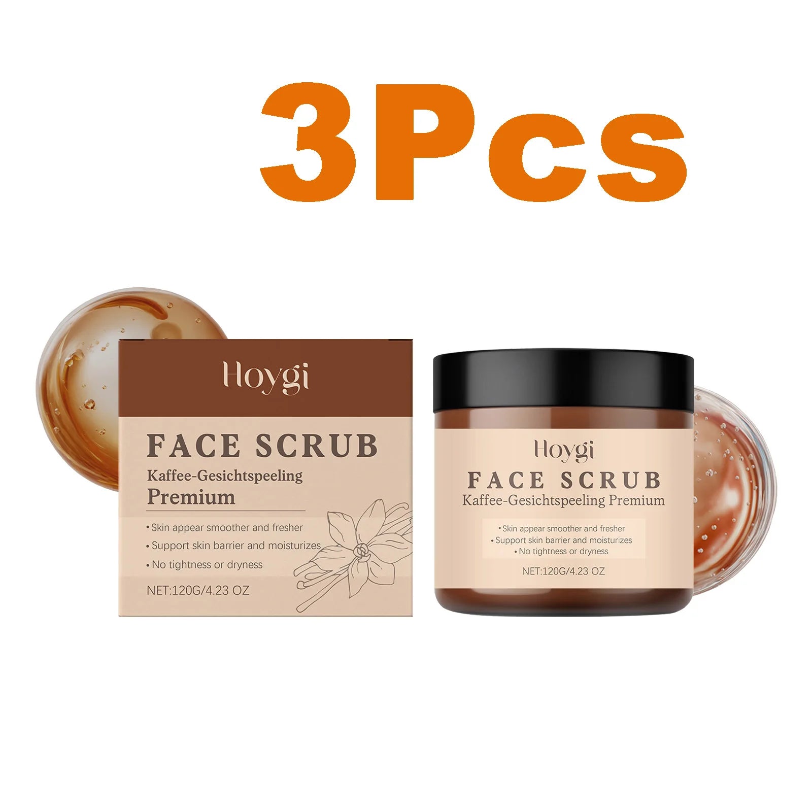 Vanilla Coffee Facial Scrub Deep Cleansing Oil Control Face Exfoliator Dual Scrubbing Particles Nourishing Smooth Glowing Skin Qme 3 x 120g Boxed
