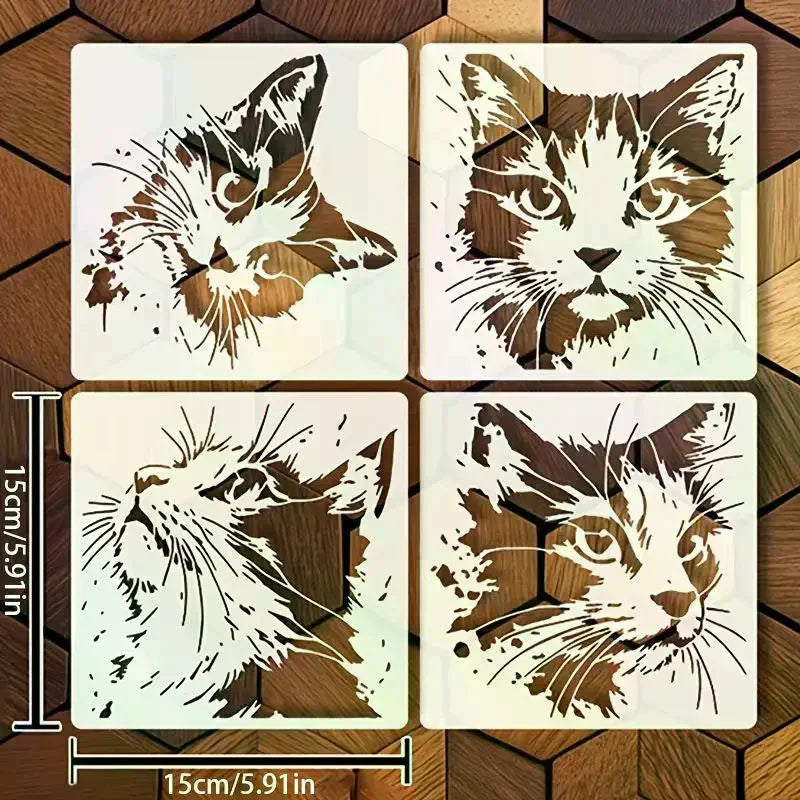 Cat Painting Stencils Reusable Hollow DIY Molds Cute Kitten Pattern Qme
