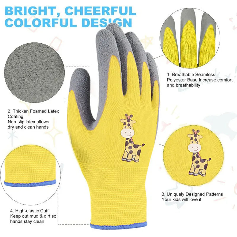 3Pairs Kids Beach Glove Anti-Pinch Crab Catching Garden Waterproof Non-Slip Wear-Resistant Latex Work Glove Qme